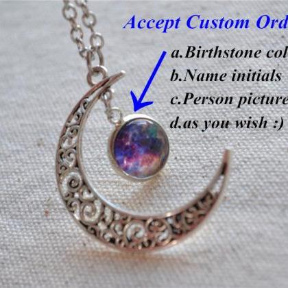 Crescent Moon Necklace,purple Galaxy Necklace,..