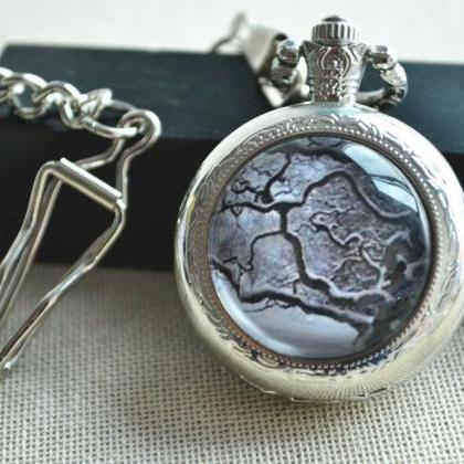 Winter Tree Pocket Watch,life Tree Covered By Snow..