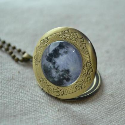 Full Moon Necklace,moon Locket Necklace,space..