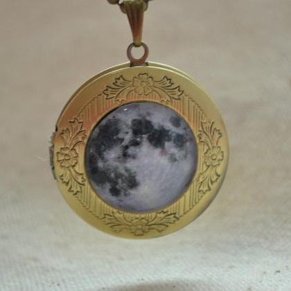 Full Moon Necklace,moon Locket Necklace,space..