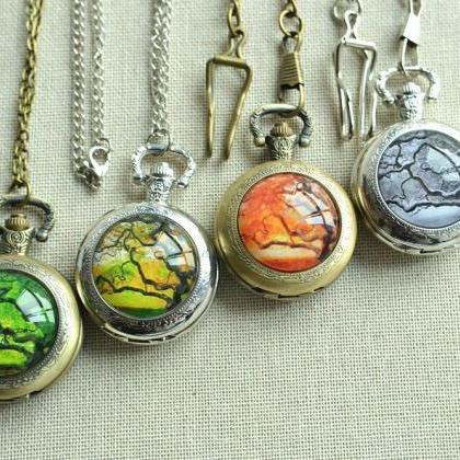 Spring Pocket Watch,life Tree Picture Pendant..