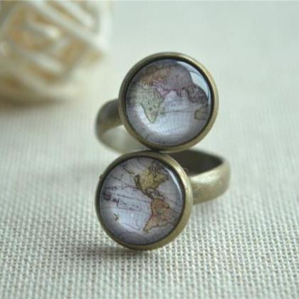 World Map Ring,earth Map Adjustable Ring,steampunk..