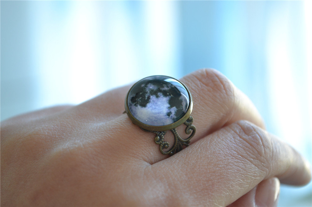 Full Moon Ring,steampunk Moon Jewelry,adjustable Ring, Statement Ring,cosmic Universe Jewelry (jz001)