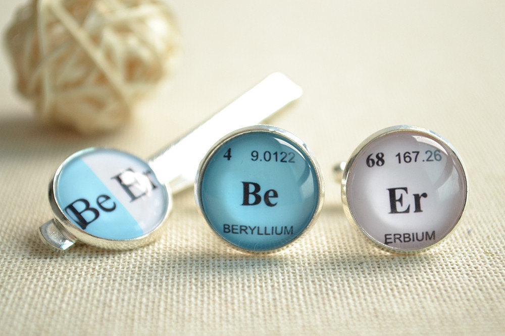 Chemical Elements Cuff Links And Tie Clip,be Er Cufflinks Tie Clip Set,personalized Mens Accessories,bridal Party,grooms Cufflinks (xk024)