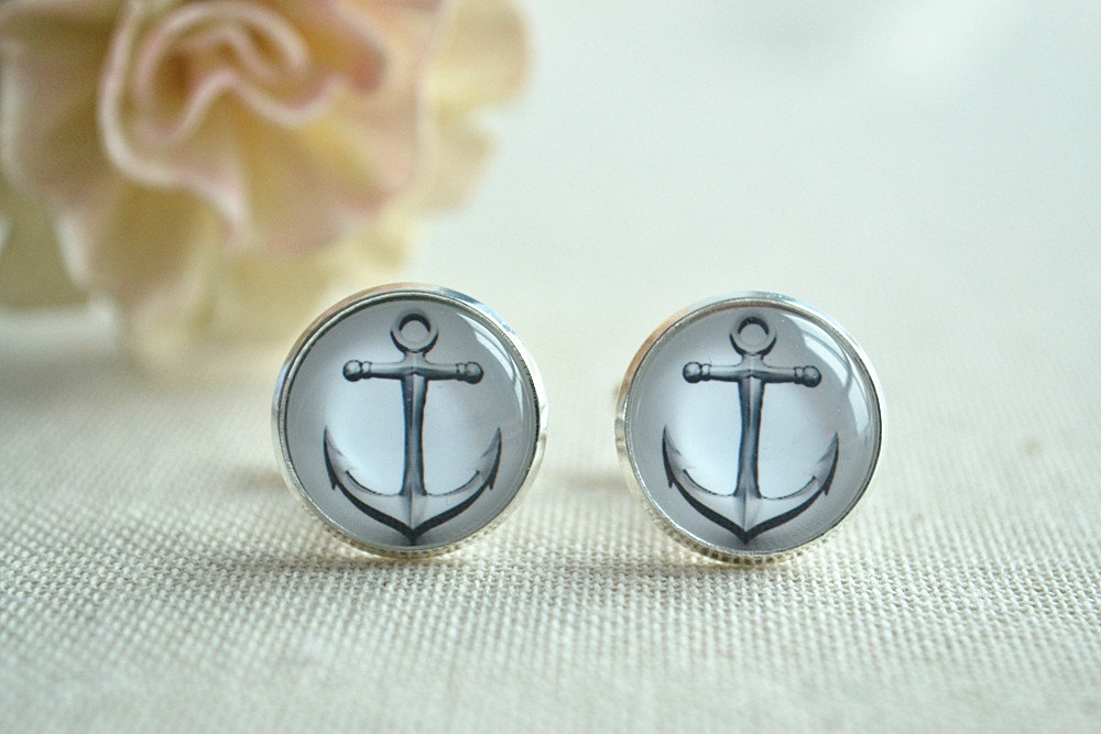 Mens Cufflinks,pirate Anchor Cuff Links,personalized Ship Anchor Nautical Mens Accessories,bridal Party,grooms Cufflinks (xk020)