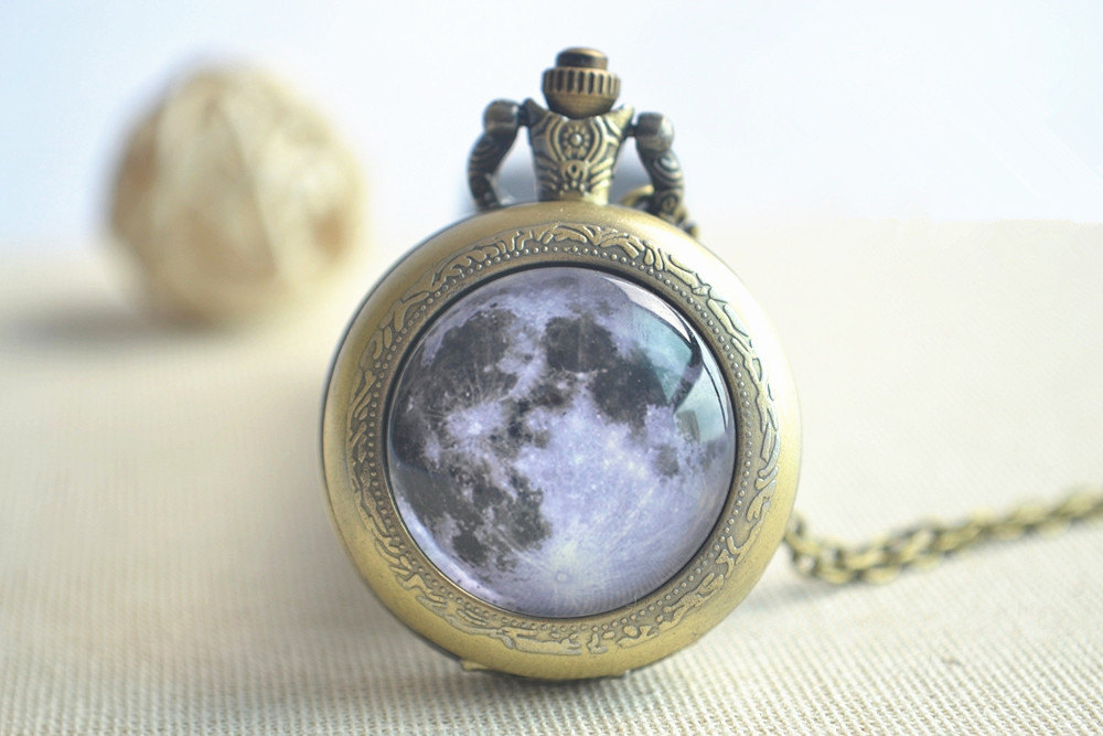 The Full Moon Watch,space Picture Pendant Necklace,steampunk Galaxy Watch Necklace Jewelry,unisex(hb009)