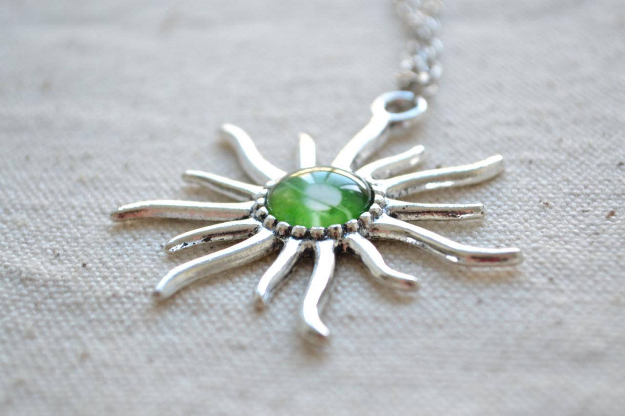 Aztec Sun Necklace,sunshine Necklace.galaxy Earth Picture Necklace,celestial Jewelry (xl009)
