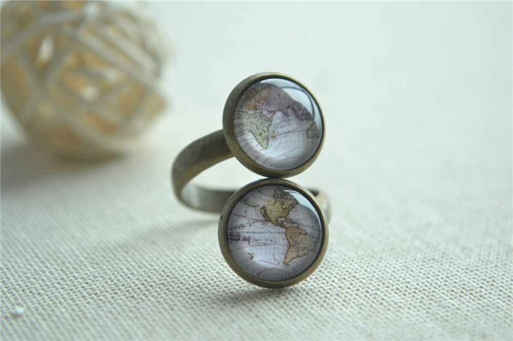 World Map Ring,earth Map Adjustable Ring,steampunk Jewelry,adjustable Ring, Novelty Ring,statement Ring (jz002)